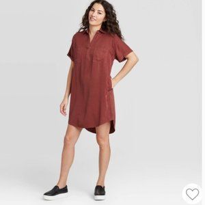 Universal Thread Shirt Dress Burgundy Short Sleeve Mini Women's L Pockets